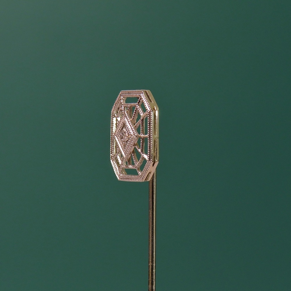 Art Deco Diamond 14k White Gold Antique Stick Pin 1.4g - Picture 2 of 6